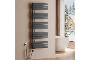 S'AFIELINA Scaldasalviette Elettrico con Termostato Antracite 1320x500mm 800 Watt Radiatore per Asciugamani con Resistenza Elettrica Timer Termoarredo per Bagno Pannello Laterale