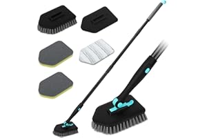 Domkan Schrubber mit Stiel Bad, 3 in 1 Reinigungsbürste Bad, Bodenschrubber mit Austauschbaren Bürstenköpfen, für Badezimmerfliesen, Badewannen, Küche, Toilette, Schwarz