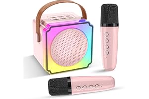 CAIORD Mini Karaoke Machine with 2 Wireless Microphones for Kids and Adults,Portable Karaoke Machine with Voice Changer and LED Light,Birthday Gifts for Girls and Boys
