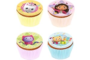 Kardasis Gabby's Chat Cupcake Topper Muffin Décoration | Topper comestible pour Cupcake | Décoration de gâteau pour l'anniversaire sur le thème Gabby et la Maison Magique | 5,3 cm + 12 pièces