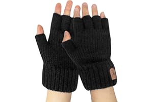 Zolunu Uomo Guanti invernali senza dita Guanti invernali caldi a mezzo dito Addensato elastico antivento Fluff foderato Guanti per la guida in esecuzione Sport digitazione