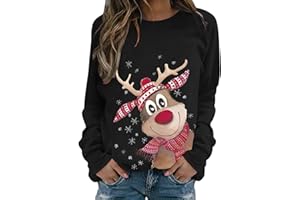 Générique Pull De Noel Femme Automne Hiver décontracté Noël Renne Bonhomme de Neige Cloches imprimé Mignon Manches Longues col Rond Pull Confortable Filles
