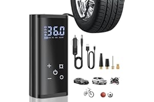 YUGUANG Elektrische Luftpumpe,150 PSI Tragbare Akku Kompressor,6000mAh Fahrradpumpe Luftkompressor für Auto Fahrrad Motorrad Bälle,Touchscreen,über USB-C wiederaufladbar, als Notlampe und Mobile Leistung.