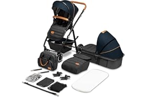 LIONELO Amber Coche de bebé multifuncional 2 en 1 Conjunto silla de paseo con el Asiento de Cubo e Capazo Manillar regulable Bolsa Mosquitero Protector de lluvia