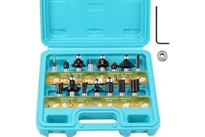 Yueqing Zhongji Router bits 15Pcs Router bits 1/4 Inch Shank-6.35MM Shank,router bit set Tungsten Carbide Tipped Applicable to Woodwork Tools for Doors Tables Shelves Cabinets DIY Woodwork