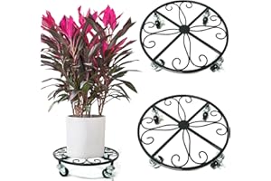 Deaname Lot de 2 supports de pot de fleurs, support roulant en métal lourd avec roues, chariot de pot de fleurs de jardin, chariot de déménagement pour pot de fleurs intérieur extérieur maison (28,9