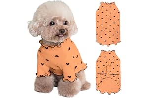 Yaopelky Haustierkleidung für kleine Hunde und Katzen, Sommer, Herbst, Herzmuster, dehnbar, Rüschen, langärmelig, Outfits für Chihuahua, Schnauzer, Shih Tzu, Yorkie (Orange, M)