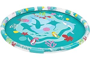 Bestway Sprinkler Splash Pad, Kids Outdoor Garden Paddling Pool, Marine-Life Ocean Print Splash Pad Sprinkler, Ages 2+
