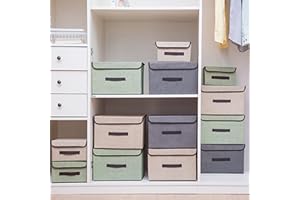 NCRGB 12pack caja almacenaje con tapa,Cajas de tela plegables con tapa,Organizador de armario para guardar ropa,Organización de espacio,Juguetes-Beige(26×19×16cm/6pack+36×23×24cm/6pack)