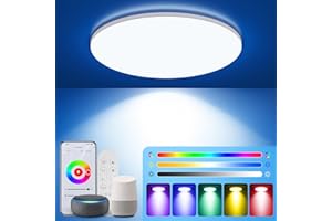 KingMile 24W LED Deckenleuchte,Smart LED Deckenlampe mit Fernbedienung,RGB LED Deckenleuchte Dimmbar,synchronisiert mit Musik,App-Steuerung und Kompatibilität mit Alexa/Google Assistant-Rund