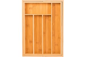 Innoteck Essentials Natural Bamboo Expandable Cutlery Tray – Adjustable Kitchen Drawer Divider for Silverware and Kitchenware with 5 to 7 Compartments