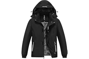 MoFiz Veste de Ski Garçon Hiver Chaud Manteau de Neige Imperméable de Montagne en Polaire Coupe-Vent Enfants Blouson avec Capuche Amovible 6-16 Ans