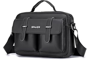 SPAHER Bandolera Hombre Piel Grande Bolso Caballero Cuero Multibolsillos Bolsos de Hombre Mujer Impermeable Sling Bag Messenger Bag para 11 Pulgadas Ipad con Bandolera Ajustable