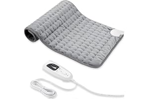 VIBOOS Manta Electrica，Almohadilla TéRmica,Almohadilla De Calefacción EléCtrica Con Apagado AutomáTico Y 6 Temperaturas Almohadilla De Calefacción. (Gris Claro, 30x60cm)