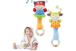 LEADSTAR Baby Rassel, Greifling Baby Spielzeug Babyrassel Babyspielzeug Sensorisches Knisterspielzeug Plüsch Cartoon Tier Geschenk mit Klingel für Neugeborene Babys Kleinkinder ab 0 3 6 9 12 Monate