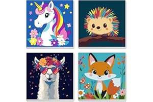 MXJSUA Paquete De 4 Kits De Pintura Por Números Animal Lindo Zorro Para Niños Con Marco Para Edades 6-12, Patrón De Animales Pinturas Al Óleo Acrílicas Para Decoración Del Hogar Regalo 20x20cm