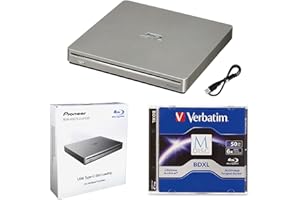 Systor Pioneer BDR-XS07S Portable 6x Blu-ray Burner External Drive Bundle with 50GB M-DISC BD-R DL and USB Cable - Burns CD DVD BD DL BDXL Discs