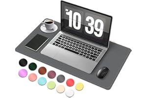 BLESWIN Suede & Leather Desk Pad - Non-Slip Computer Mat for Mouse and Keyboard, Waterproof Desktop Mat for Writing, Large for Office/Home Decor (Dark Gray, 60x34cm)