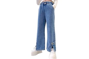 Happy Cherry Girls Kids Jeans Wide Leg Pants Denim Pants High Waist Trousers Elastic Fashion Outdoor Casual Wear