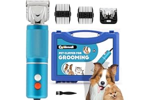 CGOLDENWALL 300W Tosatrice per Cani per Animali di Tutti i Tipi di Pelo, Velocità Regolabile su 3 Livelli da 2000-6000 giri/min, Cavo da 3 m, Rumorosità< 50DB, Con 2 Lame& 2 Pettini (3/6 mm, 9/12 mm)