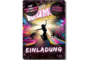 celebr8te 12 x Invitation Cards in Pink Jump Trampoline Design – For Children's Birthday Parties of Girls in Jumphouse Trampoline Park Including Messenger Picture & Holiday Voucher