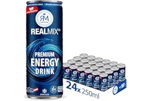 RealMix Energy Drink – Boisson Énergisante Sans Taurine, Caféine & Extrait de Guarana, Low Sugar, Canette 24x250ml, Rafraîchissement Énergie Naturelle