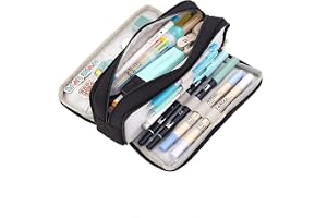 Sulfar Pencil Case Large Capacity Pencil Pouch 3 Compartments Pencil Bag Gift for Students Girls Adults Women (Black)