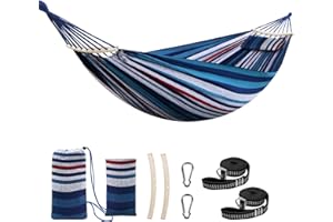 Chihee Bawełniany hamak duży, miękki, oddychający hamak kempingowy, mieści do 400 kg, przenośny hamak na drzewie z odpinaną poduszką z drążkiem, 2 mocne pasma, 2 karabińczyki, patio, do ogrodu, do