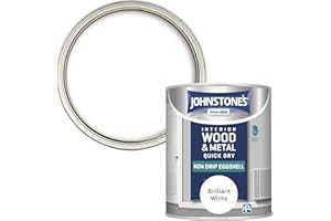 Johnstone's - Quick Dry & Nondrip Eggshell Paint for Wood & Metal - Brilliant White | Interior | Low Odour, Water-Based Formula, Dry in 1-2 Hours | 12m2 Coverage per Litre | 750ml