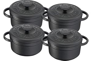 Tefal Pierre GAGNAIRE Heritage - Set di 4 mini casseruole in ghisa di acciaio, rotonde, 10 cm/0,3 l, induzione E223S404, colore: Nero