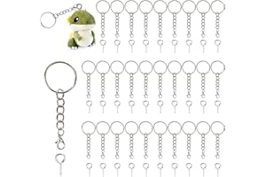 JINSIHU 30 Pièces Anneaux Porte Clés avec Chaîne, Attache Porte Clef Loisir Créatif, Chainette Porte Clé, Mini Anneaux de Saut Ouverts, Kit Porte Clef à Fabriquer (Argent)