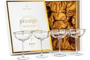 GLASSIQUE CADEAU Copas Pequeñas Octogonales de Prestigio para Cóctel con Bordes Dorados | Juego de 4 | 150 ml | Cristalería Cupé de Cristal y Angular para Martini, Manhattan, Cosmopolitan, Daiquiri y Cócteles Clásicos