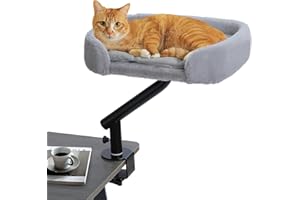 PAWZ Road Cat Desk Bed for Indoor Cats, 360° Rotating Cat Bed for Desk Supports up to 50 lbs, Cats Hammock Desk Mount Nest Desktop Attachment with Two-sided Cushion, Grey