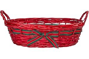 Wickerfield Wicker Basket with Handles and Bowknot Home Collection Storage Basket Display Decoration Gift Shelf Hamper (Red)
