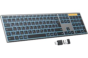 ‎OMOTON OMOTON Bluetooth Tastatur, Metallgehäuse, Kabellose Tastatur Beleuchtet (2,4G+BT) Wiederaufladbare, Multi-Device, Funktastatur Leise Ergonomische Deutsches QWERTZ Layout für Windows/macOS/PC