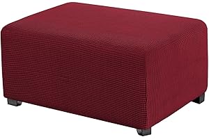 uyeoco Copri Pouf Elasticizzato Rettangolare Elasticizzato 80/90/100/120, Copertura Ottomana Fodera per poggiapiedi Tinta Unita Lavabile(Vino Rosso,84-97cm)