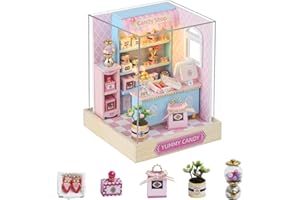 CUTE-EYFUD Handmade DIY Dollhouse Miniature Kit, 3D Wooden Model Kit With LED, Dust Cover, Furniture & Decor, Mini Doll House Kits Ideal Creative Gift for Women, Teens, and Craft Enthusiasts (Candy Shop)