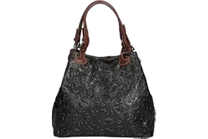 Chicca Borse Borsa a Mano Stampa Intrecciata da Donna con Tracolla in vera pelle made in Italy - 34x29x18 Cm