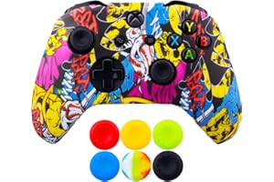 9CDeer 1 x Silicona Transferir Impresión Protector Cubrir Piel + 6 Apretones de Pulgar y Tapones a Prueba de Polvo para Xbox One/S/X Mando Calaveras de Dibujos Animados