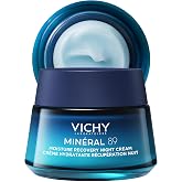Vichy Min&eacute;ral 89 yenileyici nemlendirici gece kremi, hiyal&uuml;ronik asit ve melatonin i&ccedil;eren hafif gece kremi, daha fazla nem, d