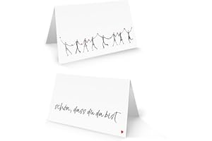 ‎HERZMENSCH Logbuch-Verlag 100 weiß schwarze Tischkarten SCHÖN DASS DU DA BIST Herzmensch Sitzkarten Hochzeit Deko Namensschilder rot Herz