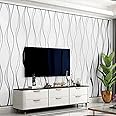 Snewvie White Wallpaper Wave Stripes Glitter Wallpaper 3D Effect Textured Wall Paper Flocking Embossed Roll Wallpapers for Living Room Adults Bedroom Hallway Kitchen