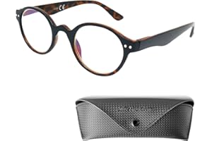 Mini Brille Occhiali con Luce Blu Bloccanti, Lenti Tondi, Montatura in Plastica (Tartaruga Marrone), Stile Vintage, Custodia inclusa, Computer Occhiali da Lettura Donna e Uomo