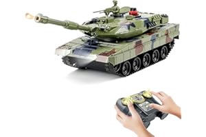 KAIM Serbatoio radiocomandato 1/24, con telecomando, per ragazzi, con fumo, luci e suoni, modello militare da 2,4 GHz, giocattolo militare per bambini dai 6 anni in su
