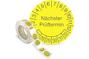 ‎BETRIEBSAUSSTATTUNG24 Betriebsausstattung24 Prüfplakette „Nächster Prüftermin“ - Rolle mit 1000 Stück - Fälschungssicher - Dokumentenfolie, selbstklebend Ø 1,5 cm - gelb/schwarz - Jahre: 2027 – 2032 - Prüfetiketten