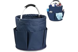 Esteopt Cleaning Caddy with Handle,Tool Bag with Handle,Cleaning Caddy Organiser,17L Bucket Tool Organizer Bag,Collapsible Garden Small Tools Bag,cleaning hamper basket,Multi pocket Craft (Blue)