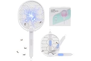 Gelanty Electric Fly Swatter, 2-In-1 Foldable Electric Fly Zapper Bug Zapper Racket with LED Light, Rechargeable Fly Swatter Mosquito Zapper with Protective Net for Home Indoor and Outdoor
