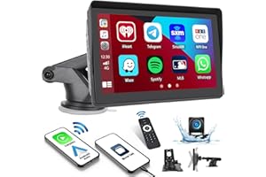 SIXWIN Portable Car Stereo Wireless Apple Carplay Android Auto Remote Control 7 inch Touchscreen Portable Car Play Screen with Mirror Link Bluetooth FM Voice Control for 7V-32V Cars and Trucks