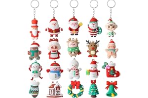 LATERN 20 Piezas 3D Llaveros Navideños, 6CM Papá Noel Muñeco De Nieve Árbol Corona Llavero Navideño de Goma con Dibujos Animados para Navidads Regalos Árbol de Navidad Fiesta Decoración (20 Estilos)