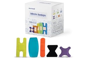 OURMED Pansements en tissu souple avec coussinet antiadhésif, 100 unités, sans latex, couleurs arc-en-ciel, pansements adhésifs, premiers soins pour les plaies pour coupures
